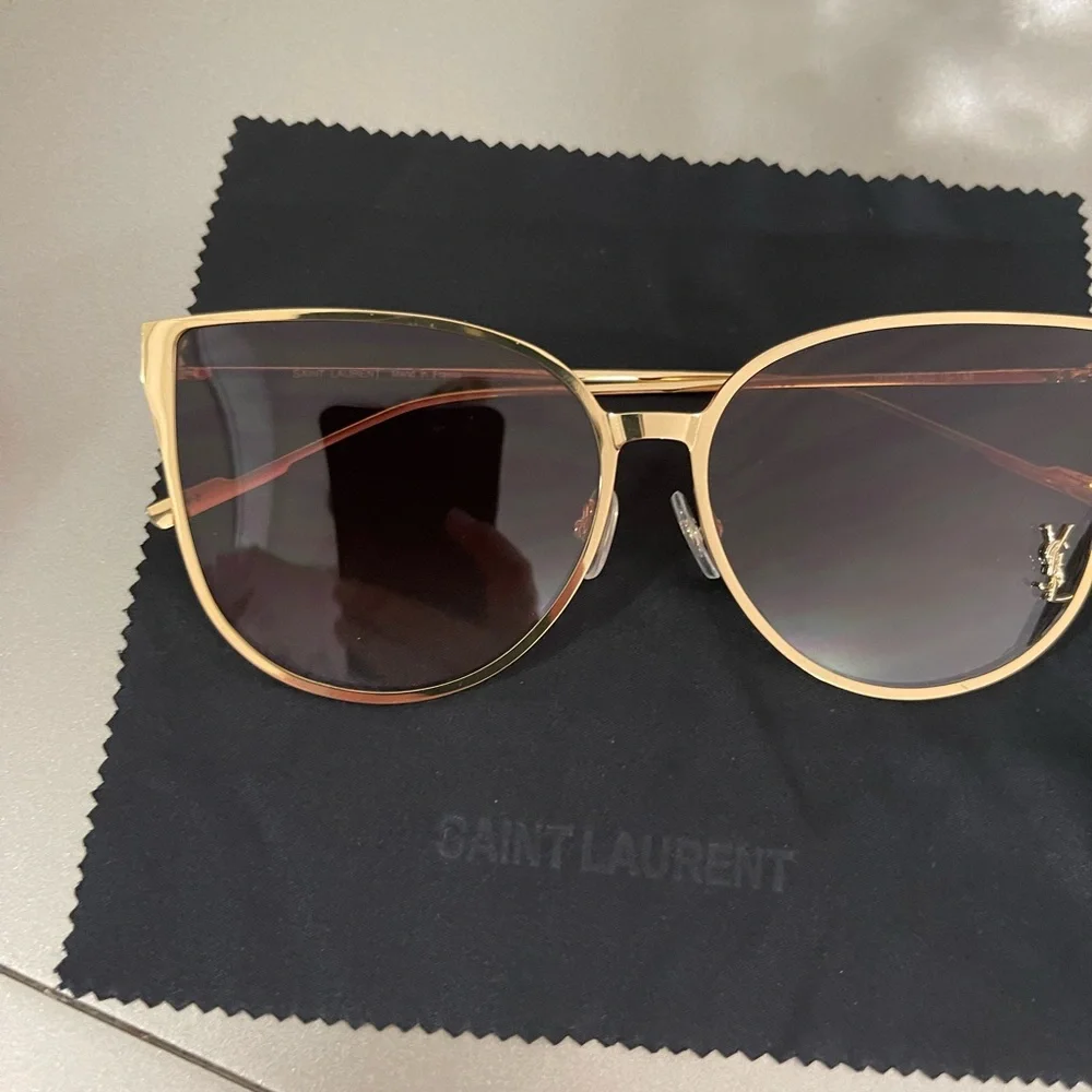 Yves Saint Laurent Gold Frame Brown Gradient Lens Cat-Eye Sunglasses